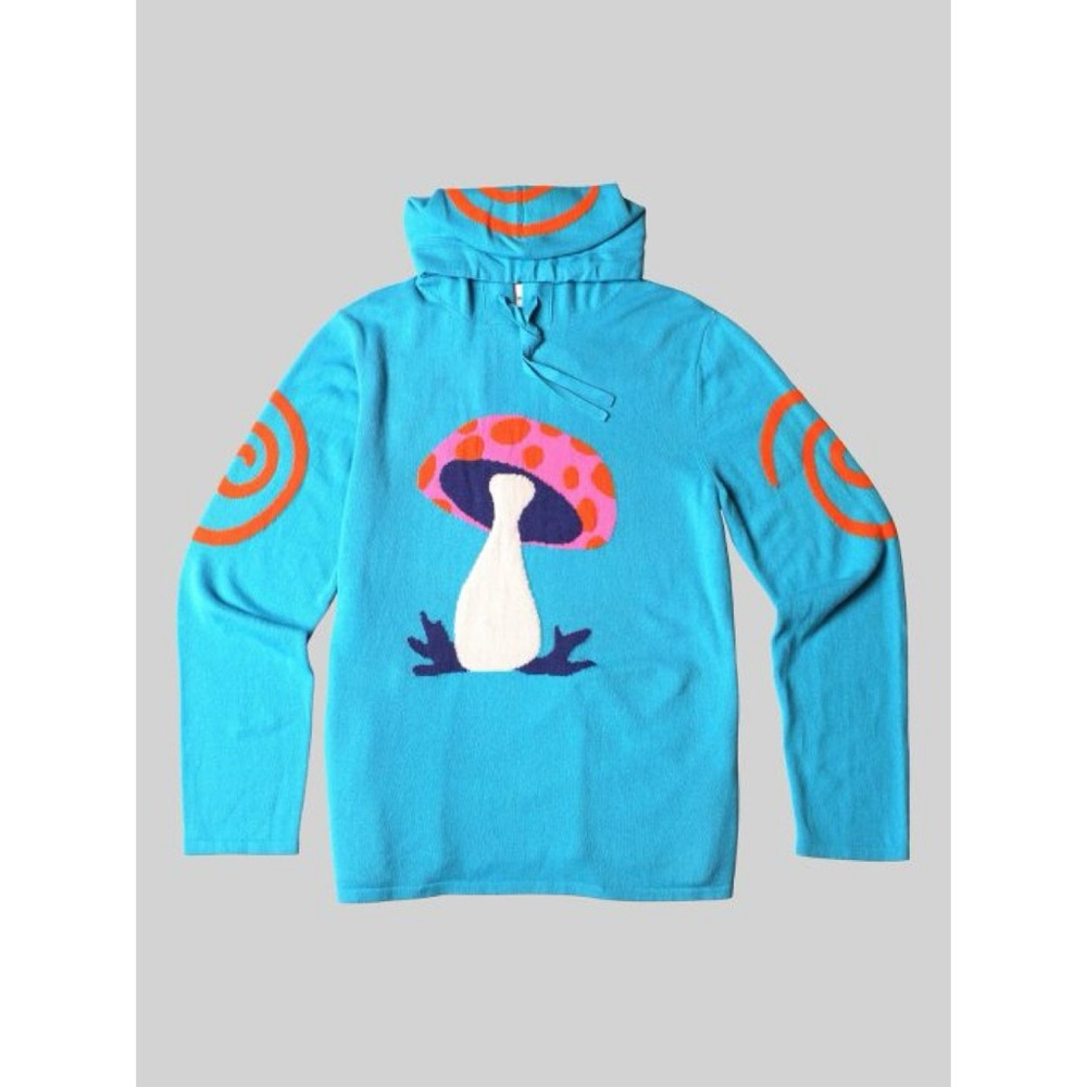 NEW Harden Magic Mushroom Hoodie (Sz M) Cashmere Intarsia Knit Blue Unisex